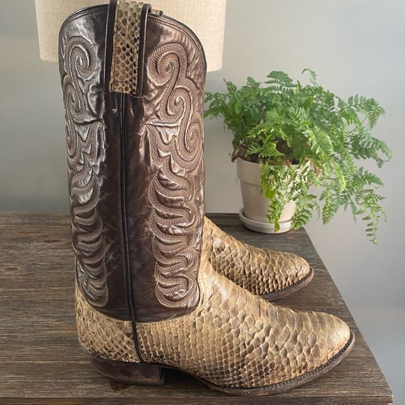 Vtg Tony Lama Mens Python Snakeskin Exotic Cowboy Western Boots 10.5 3E Brown - Picture 6 of 12